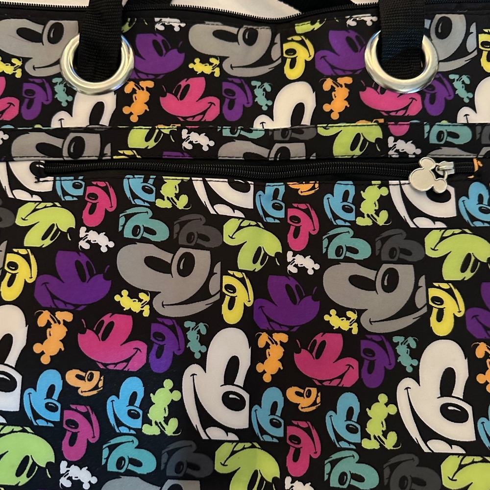 Disney Tote Bag Excellent Mickey Mouse Neon All Over Print Canvas Pockets New